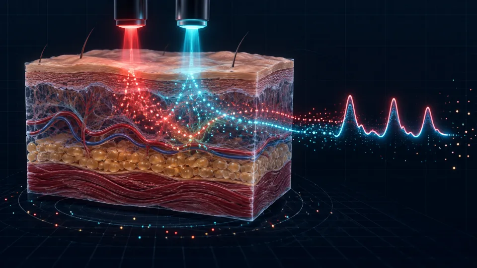 Optical signals scattering through layered tissue and resolving into a physiological waveform