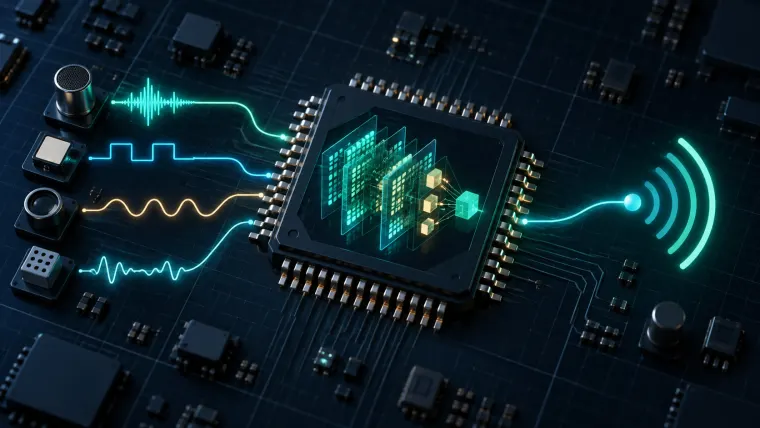 Sensor signals entering an embedded neural processor and transmitting wirelessly