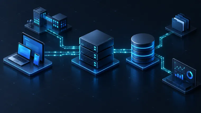 Enterprise clients connected through application services to structured data